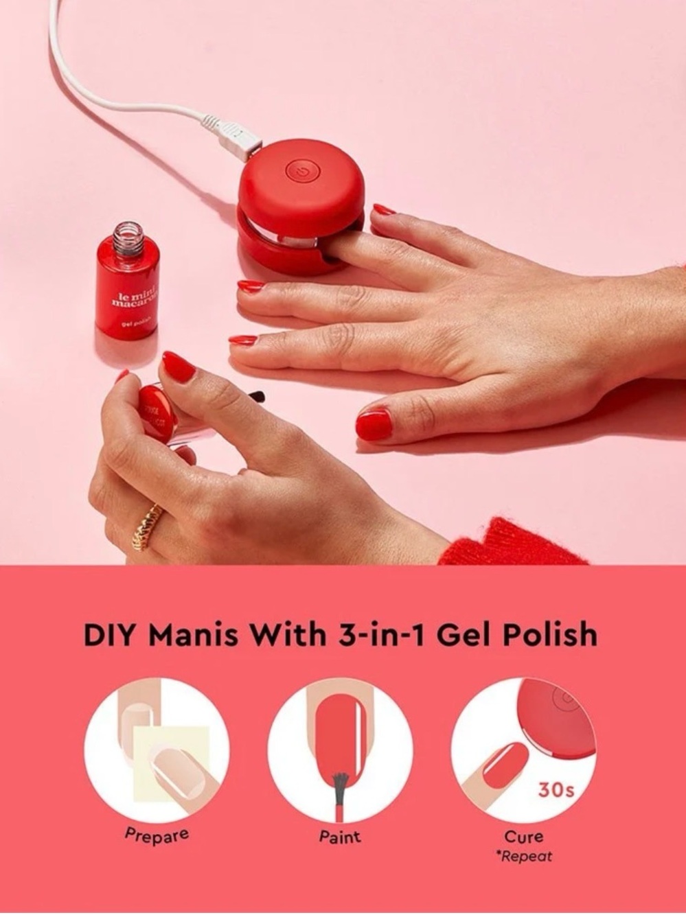 NWT Le Mini Macaron Cherry Red Gel Manicure Kit - Picture 5 of 9